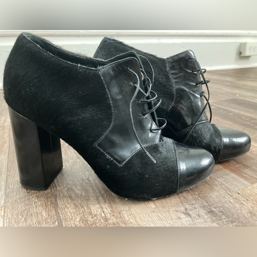 Max Mara Genuine Horse Hair and Patant Leather Slip on Laced Bootie Size